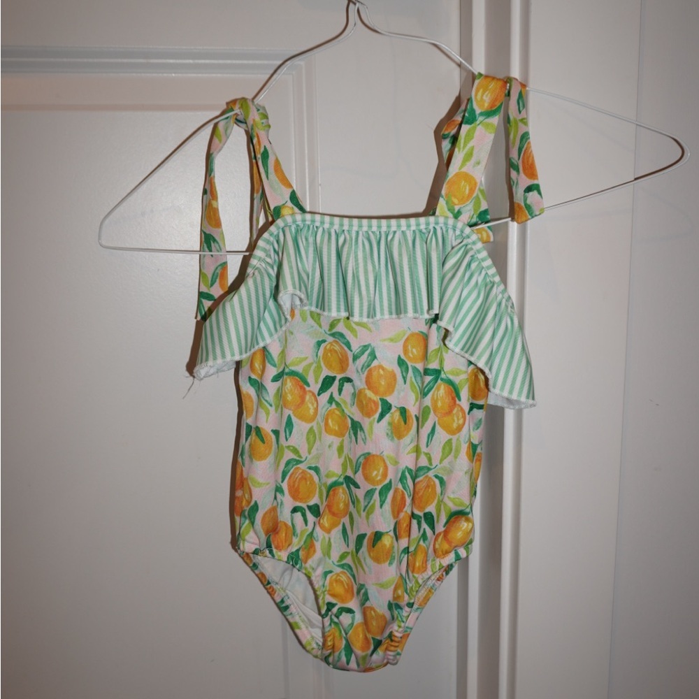 3T J. Bailey Lemon Print One-Piece Swimsuit with Green Stripe Ruffle - Picture 6 of 6